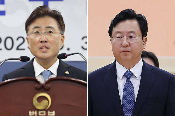 이진우 법무부 차관(왼쪽), 정진우 서울중앙지검장. 연합뉴스. 