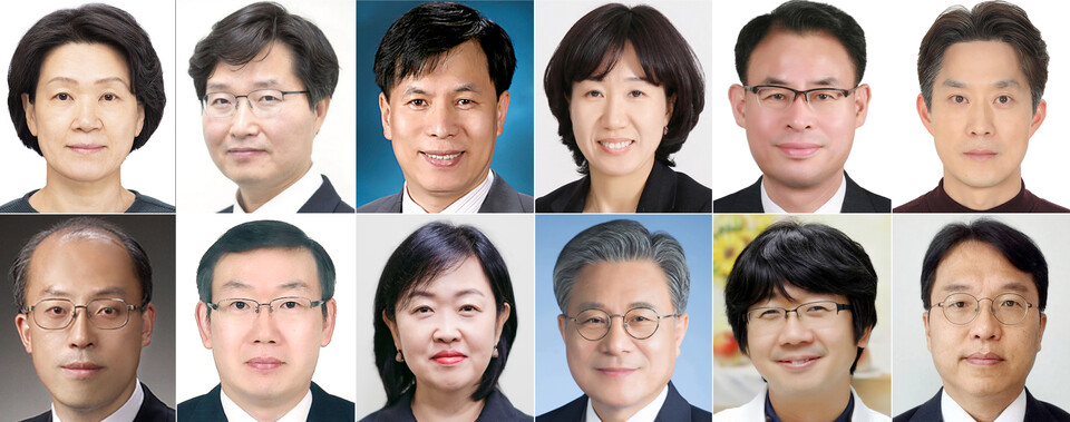 이재명 대통령은 13일 차관급 추가 인선을 단행했다. 윗줄 왼쪽부터 최은옥 교육부 차관, 구혁채 과학기술정보통신부 1차관, 박인규 과학기술정보통신부 과학기술혁신본부장, 강윤진 국가보훈부 차관, 강희업 국토교통부 2차관, 노용석 중소벤처기업부 차관. 아래 줄 왼쪽부터 조원철 법제처장, 이명구 관세청장, 홍소영 병무청장, 허민 국가유산청장, 임승관 질병관리청장, 강주엽 행복중심복합도시건설청장. 대통령실/연합뉴스.