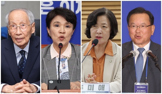 이재명 대통령 13일 유럽연합(EU), 프랑스, 영국, 인도에 파견할 특사단 명단을 확정 발표했다. 왼쪽부터 윤여준 EU특사단장, 강금실 프랑스 특사단장, 추미애 영국 특사단장, 김부겸 인도 특사단장. 연합뉴스. 