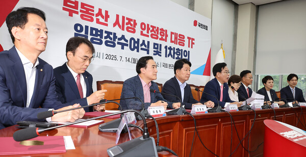 14일 국회에서 열린 국민의힘 부동산 시장 안정화 대응 TF 임명장 수여식 및 1차 회의. 연합뉴스. 