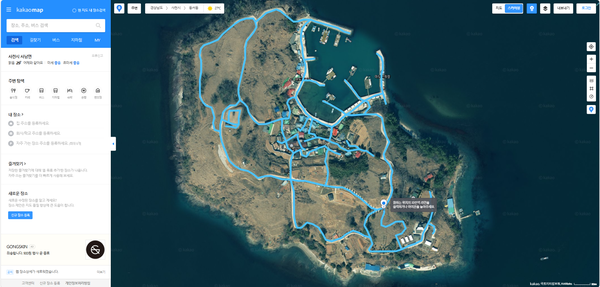 마도 전역에 구축된 로드뷰 이동 경로가 항공사진에 표시돼 있다. 