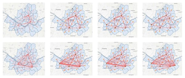 한국 서울 데이터 기반 스카이포트 설치 개수 변화에 따른 결과를 시각화한 그림./조선대
