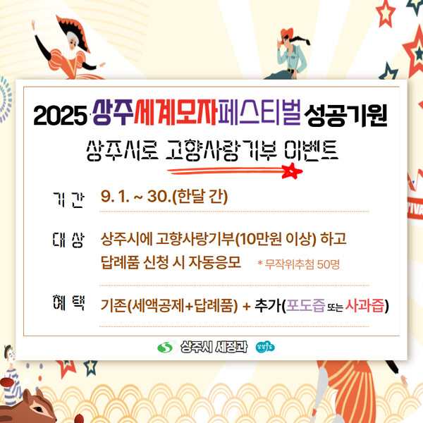 경북 상주시는 9월1일~30일까지‘상주시로 고향사랑기부 이벤트’를 진행한다.(포스터=상주시)