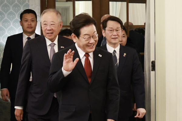 이재명 대통령이 25일(현지시간 기준) 한·미 비즈니스 라운드테이블에 참석한 모습. 연합뉴스 제공.