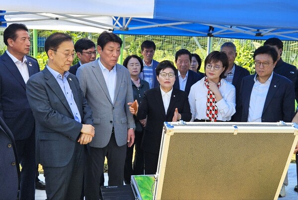 임이자 국회 기획재정위원장은 6일 김윤덕 국토교통부장관과 함께 ‘대구경북신공항 건설 예정지’를 방문해 신공항 건설 대책을 논의했다.(사진=의원실)