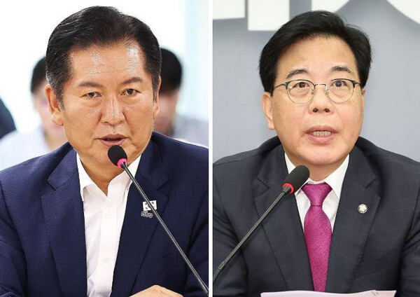 더불어민주당 정청래 대표(왼쪽), 국민의힘 송언석 원내대표. 연합뉴스. 