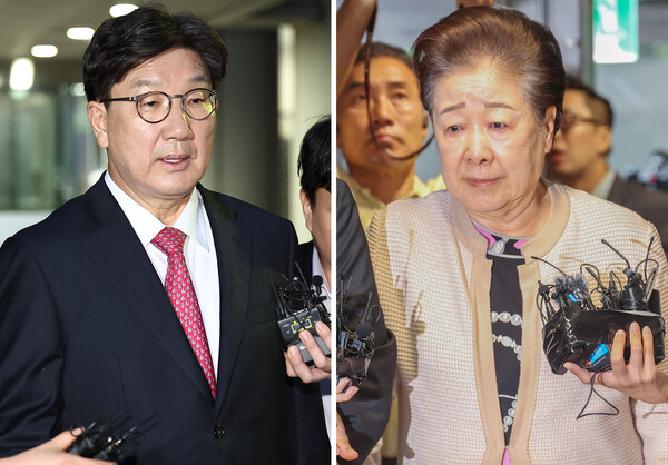 국민의힘 권성동 의원(왼쪽), 한학자 통일교 총재. 연합뉴스. 