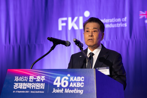 제46차 한호경협위 합동회의에서 장인화 회장이 개회사를 하고 있다. 포스코그룹 제공