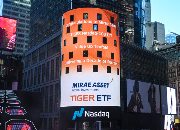 미국 뉴욕 나스닥 전광판에 등장한 TIGER ETF. 미래에셋자산운용 제공.
