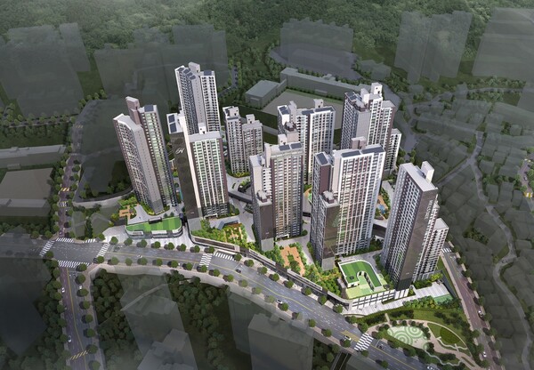 현대건설이 부산광역시 동래구 사직2동 630번지 일원(사직 1-6지구 재건축)에 선보이는 ‘힐스테이트 사직 아시아드’의 조감도. 현대건설