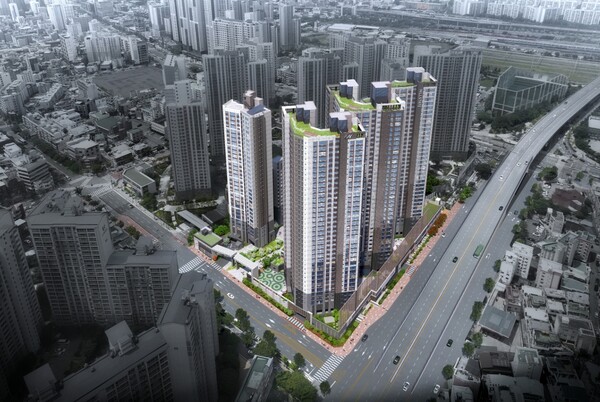 현대건설이 부산광역시 부산진구 가야동 197번지 일원에 공급하는 ‘힐스테이트 가야 1·2단지’의 투시도. 청약홈은 29일 실시한 이 단지 특별공급에서 1,2단지 도합 259가구 모집에 28명이 지원, 평균 0.11 대 1의 경쟁률을 기록했다고 밝혔다. 현대건설