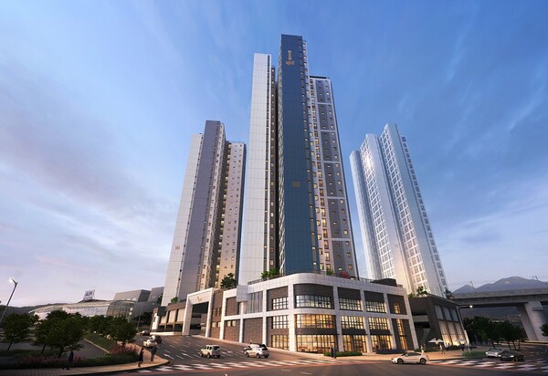 ㈜우방이 울산광역시 울주군 삼남읍 신화리 1601-2번지 일원에 공급하는 ‘울산역 폴리시아 아이유쉘’의 조감도.우방