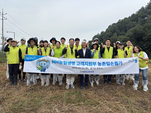 경기도 파주시 농촌 일손돕기에 나선 고객지원부 임직원들. NH농협생명 제공.
