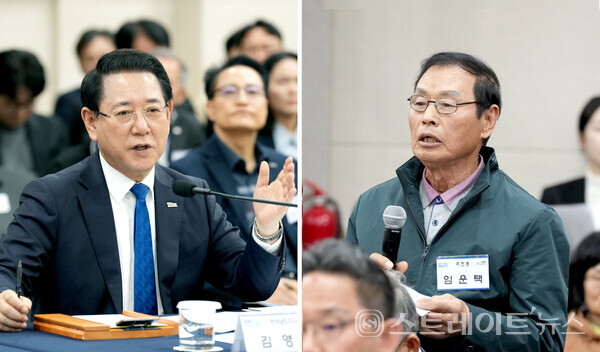 김영록 지사가 13일 여수시청 대회의실에서 열린 ‘여수시 정책비전 투어’ 행사에서 정책현안에 대한 토론을 주재하고 참석자들의 정책제안 및 건의 등에 대한 질문에 답변하고 있다. 전남도