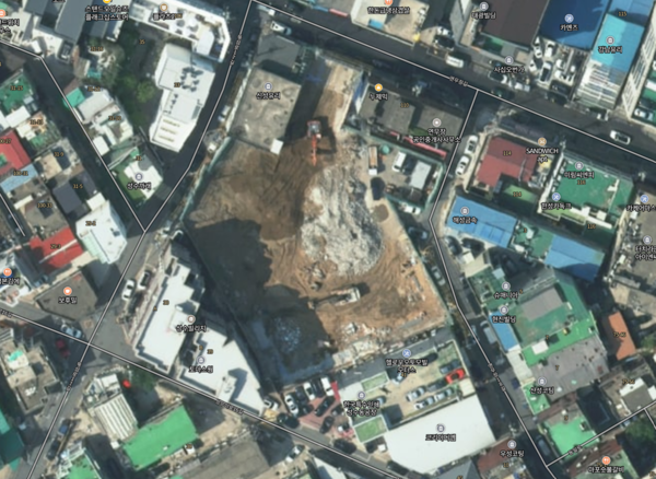 케이스퀘어 성수 오피스 개발사업 현장. 네이버 위성지도 캡처.