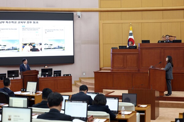 19일 제291회 제2차 정례회 제2차 본회의에서 김민숙 의원이 시정질의를 하고 있다. 대전시의회 제공.