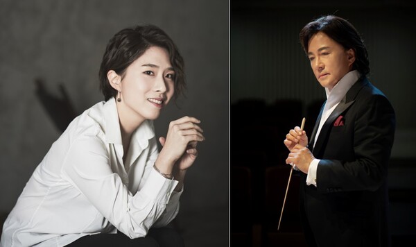피아니스트 김규연(왼쪽)과 마에스트로 함신익. [사진=함신익과 심포니 송]