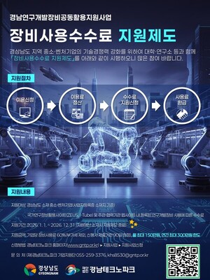 경남도, 기업 연구개발 장비 사용료 60% 지원 - 뉴스 썸네일 이미지